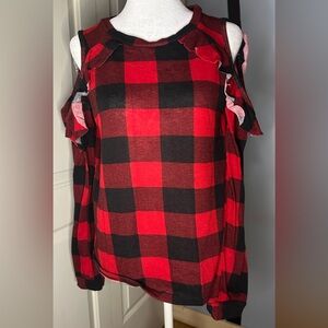 Buffalo plaid open shouldered top